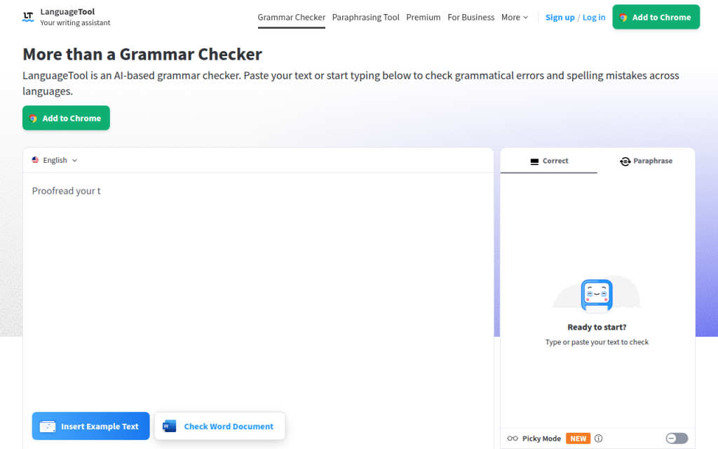เครื่องตรวจไวยากรณ์ออนไลน์ฟรีที่ดีที่สุด: เปรียบเทียบเครื่องมือชั้นนำ 10 Screenshot of languagetool.org