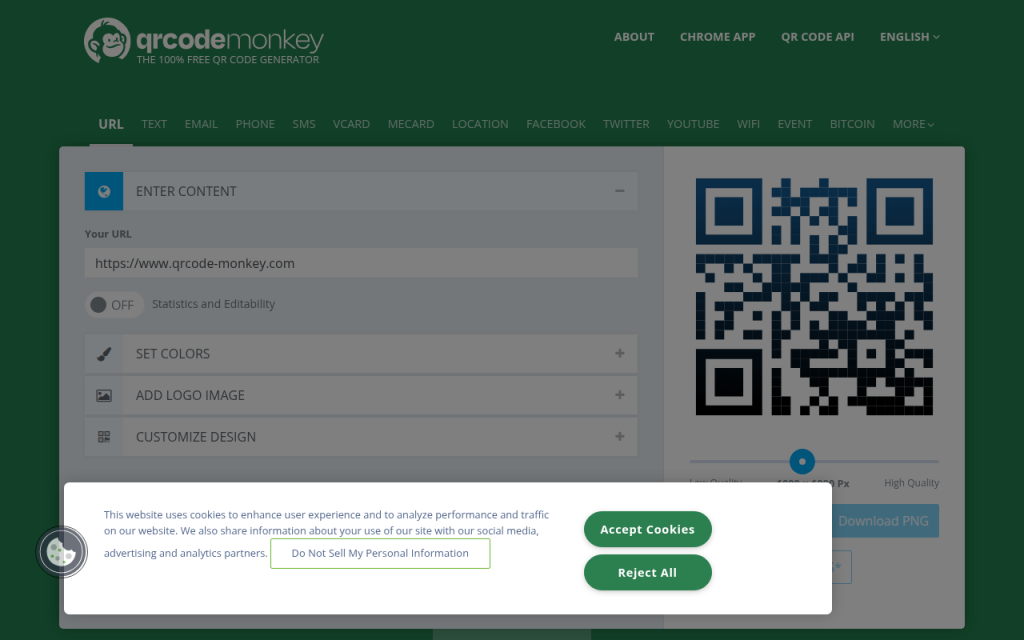 Best Free QR Code Generators Online (2026) - Compare Quality & Privacy 4 Screenshot of qrcode-monkey.com