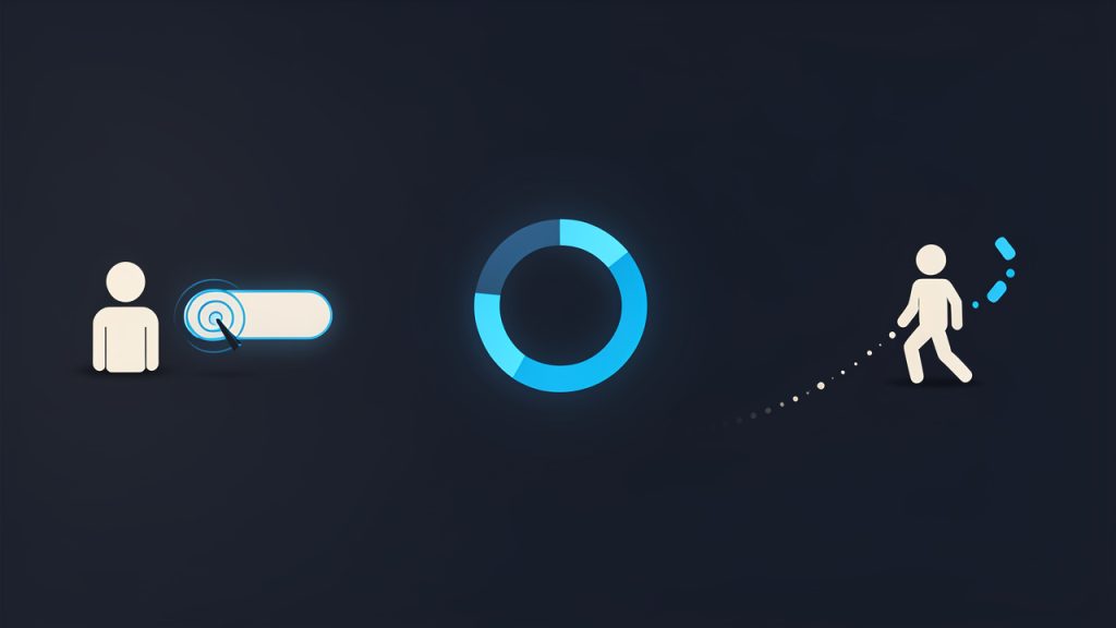 Free Website Speed Test: Improve Site Load & Conversions 13 A visitor clicking a link, watching a spinning loading indicator, then leaving — visualizing bounce due to slow load (emphasis on lost conversions and dropping trust).