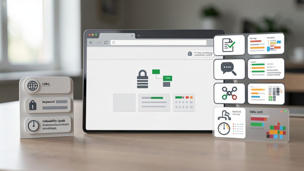 A simple diagnostic browser-based SEO tool showing inputs and structured outputs