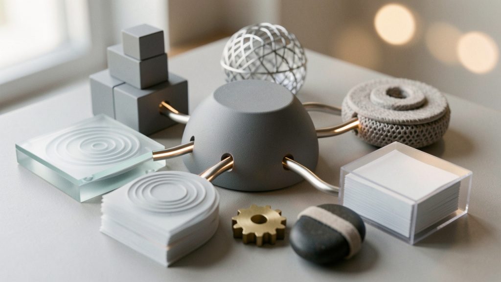 Productivity Tools List: Build a Focused, Minimal Stack 27 A layered architecture diagram showing core productivity categories as interconnected modules (Task & Project Management, Notes & Knowledge, Calendar & Scheduling, Communication, Automation, Focus Tools, File Storage). Arrows indicate interactions/integrations between modules and a central 'workspace' hub that reduces fragmentation.