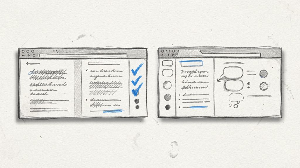 Najlepszy darmowy sprawdzacz gramatyki online: porównanie najlepszych narzędzi 3 Clean side-by-side browser mockup showing five editor screenshots (Grammarly, LanguageTool, QuillBot, ProWritingAid, Hemingway) with each tool’s name, a short 'Best for' label, and checkmarks highlighting strengths vs. limitations — visualizing the quick comparison table.