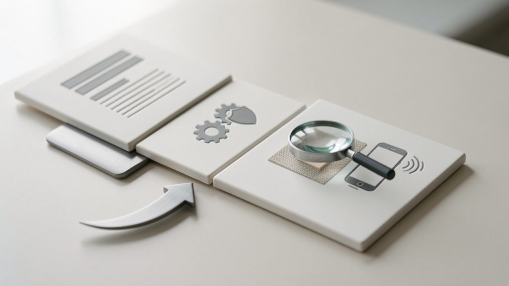 A vertical flowchart showing the recommended evaluation sequence from structure to experience