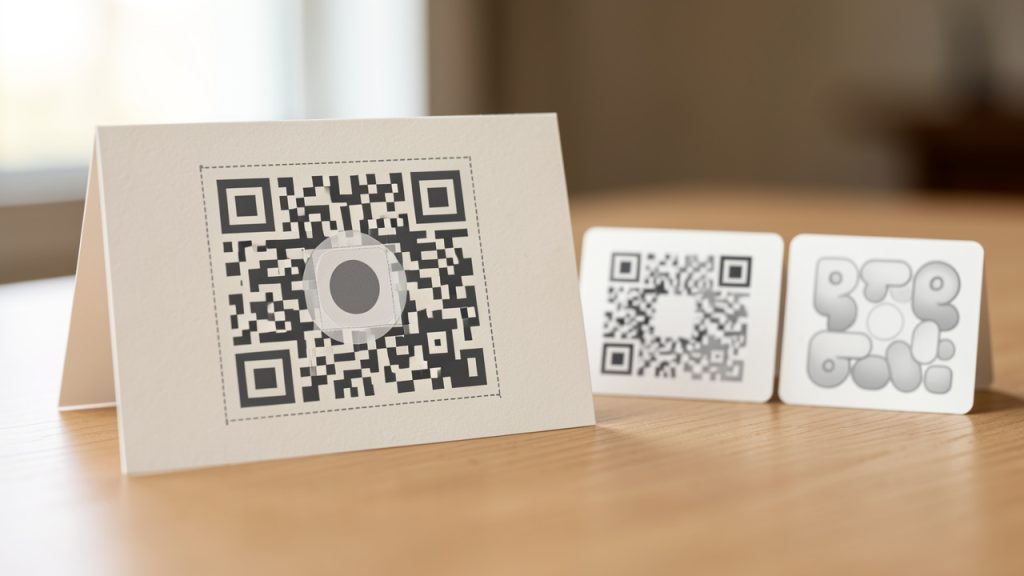 Best Free QR Code Generators Online (2026) - Compare Quality & Privacy 3 Guidelines diagram for safe visual customization: a central QR example with annotated quiet zone, module size, and recommended logo size; three small examples showing 'good contrast / readable', 'low contrast / fails to scan', and 'over-styled with excessive gradients/logos — risky'.