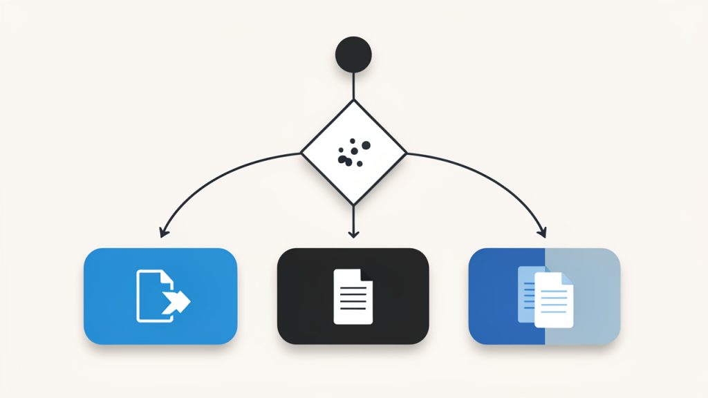 A simple decision flowchart for the "Quick decision checklist": start node asks questions (Will this be edited/printed/archived? Is it for a modern website only? Does target app reject WebP? Is file size critical?) with arrows to outcomes: "Convert to PNG", "Keep WebP", or "Generate both (derive PNG for legacy)".
