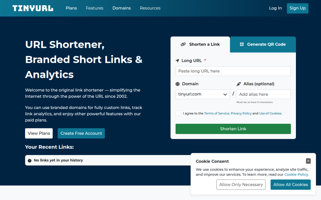 Shorten URL Online: Choose, Create, and Track Short Links 4 Screenshot of tinyurl.com