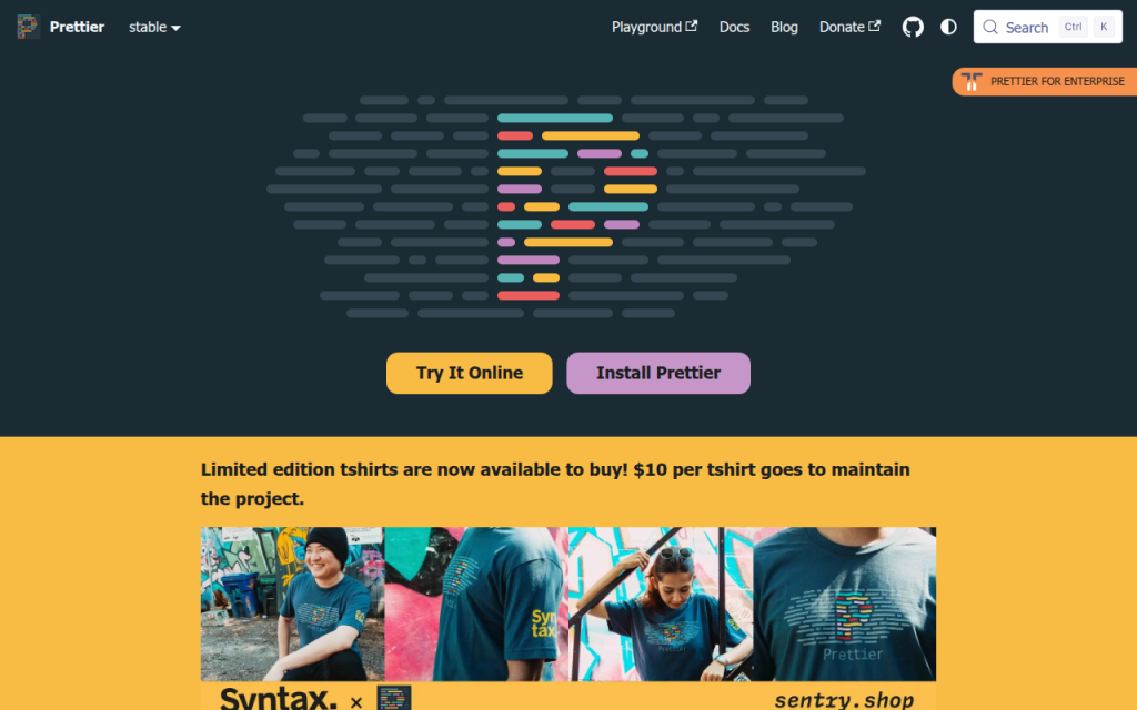 Hướng dẫn Trình định dạng PHP: Công cụ, Phương pháp hay nhất & Cài đặt 6 Screenshot của prettier.io