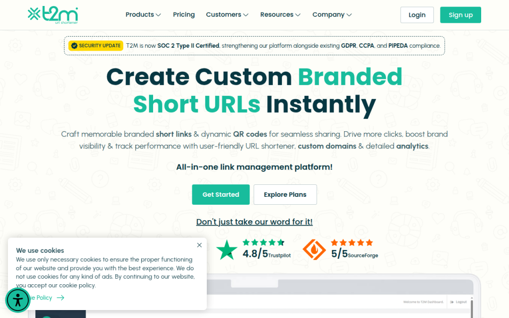 Укоротить URL онлайн: выбрать, создать и отслеживать короткие ссылки 8 Screenshot of t2mio.com