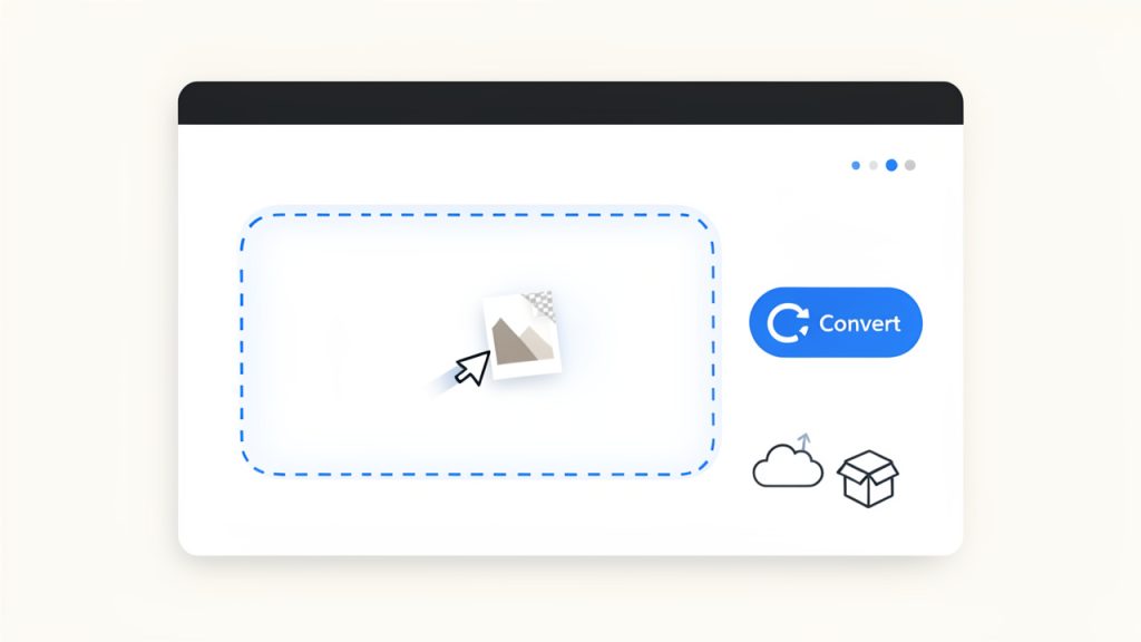 Drag-and-drop upload UI with dashed drop zone labeled “Drop PNG files here” and a PNG thumbnail being dragged in