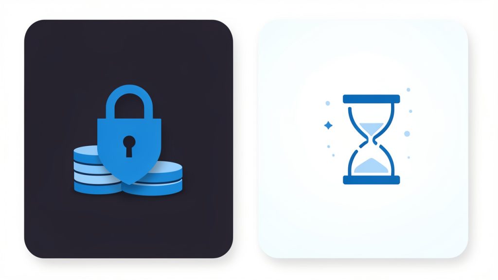 Two-column illustration comparing 301 vs 302 redirects: left column labeled 301 (Permanent) with icons for SEO/caching permanence and note 'use for long-term branded assets/QR codes'; right column labeled 302 (Temporary) with icons for temporary change and note 'use for short campaigns/temporary A/B tests'.
