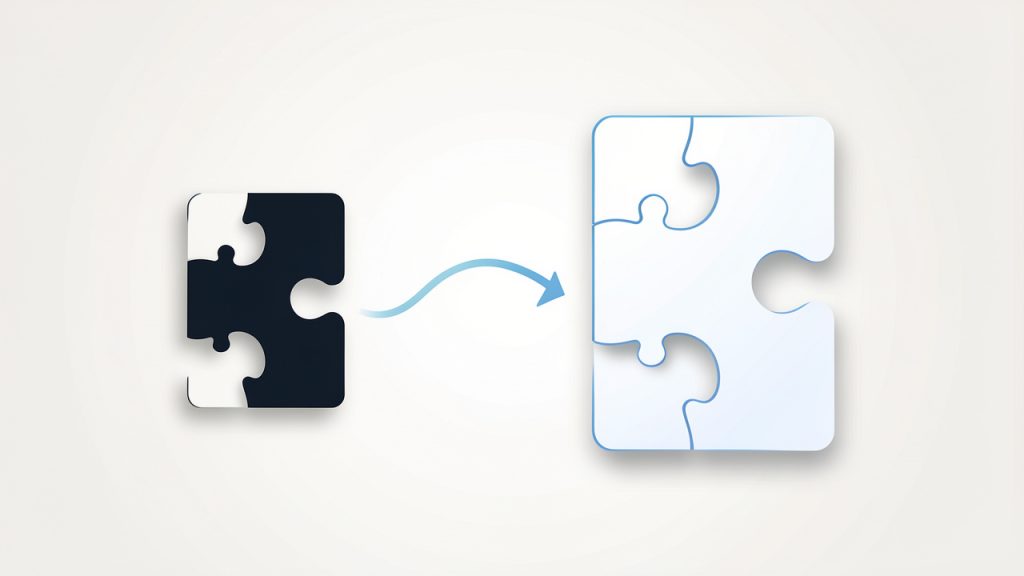 A metaphorical illustration showing an MP3 file with pieces removed (like missing puzzle pieces) being converted into a larger WAV file where the missing pieces remain absent — emphasizing that conversion does not restore lost audio data.