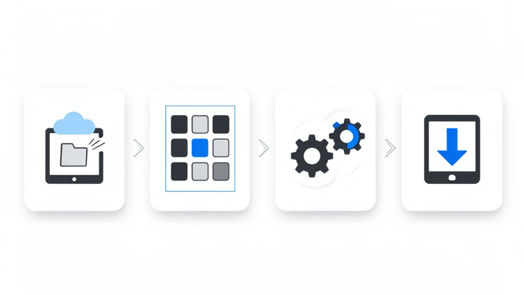 A simple 4-step workflow: upload, choose split method, process, download