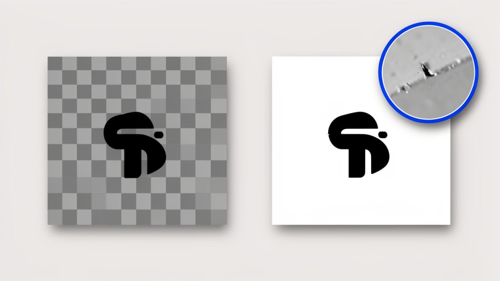 Transparency flattening before/after: left PNG with checkerboard background, right flattened background — white (alpha removed)