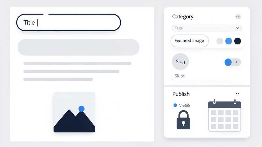 How to Create a New Manual Post: A Step-by-Step Guide 15 WordPress block editor screenshot: title field, content blocks, categories, featured image, and publish panel