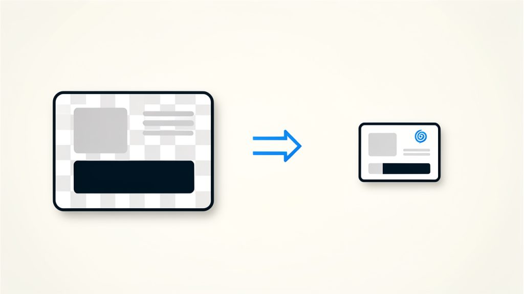 Side-by-side comparison of PNG and WebP, left PNG larger with a checkerboard transparency background, right WebP smaller with a reduction callout