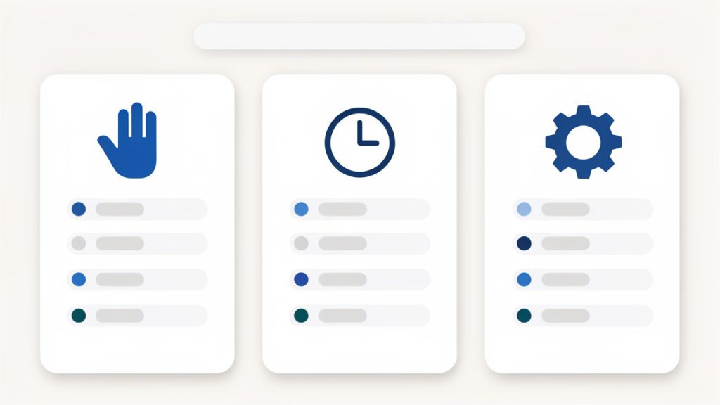 How to Create a New Manual Post That Connects 6 A clean 3-column comparison graphic showing 'Manual posting', 'Scheduled posting', and 'Automated posting' with one-line bullets under each (best for / strength / limitation). Use simple icons for each column (hand/clock/gear) and a subtle header matching the blog style.