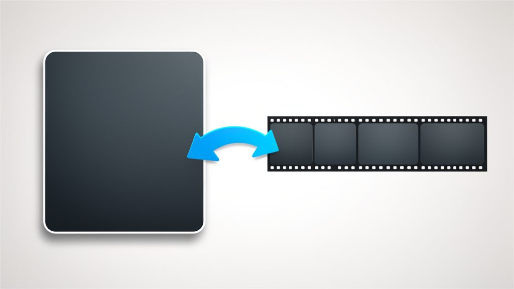 Side-by-side visual comparing a static GIF (single frame) and an animated GIF (a film-strip of multiple frames). Label the static GIF as "1 frame" and the animated GIF as "multiple frames (like a flipbook)" with an arrow showing extracting one frame.