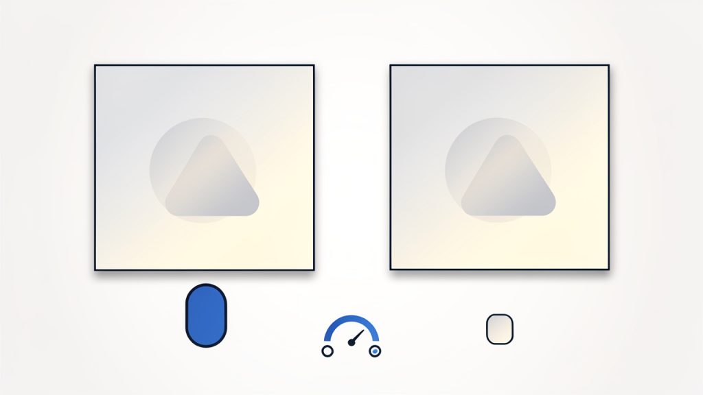 Side-by-side comparison of the same image saved as PNG and as AVIF: show the visual result (identical composition), overlay file-size labels (e.g., PNG: 1.2 MB, AVIF: 220 KB), and a small quality/bitrate meter. This highlights how AVIF can keep similar visual quality at much smaller sizes.