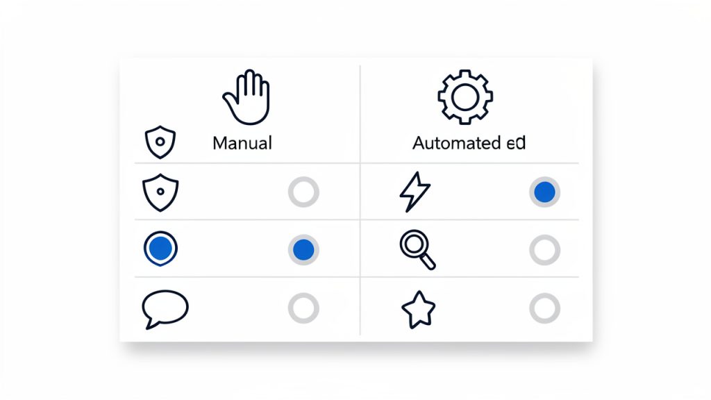 How to Create a New Manual Post: A Step-by-Step Guide 14 Infographic comparing manual posting and automated posting