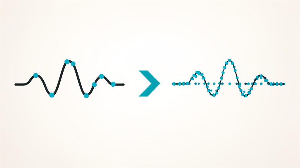 How to Convert MP3 Files to AIFF — Fast, Lossless Guide 3 Visual explaining that conversion doesn’t restore lost data: a small diagram showing an original MP3 waveform sampled at 44.1 kHz with missing/highly smoothed detail, and an arrow to an AIFF waveform at 96 kHz that shows interpolated samples but not new information; includes a label: “Upsampling adds samples, not detail.”