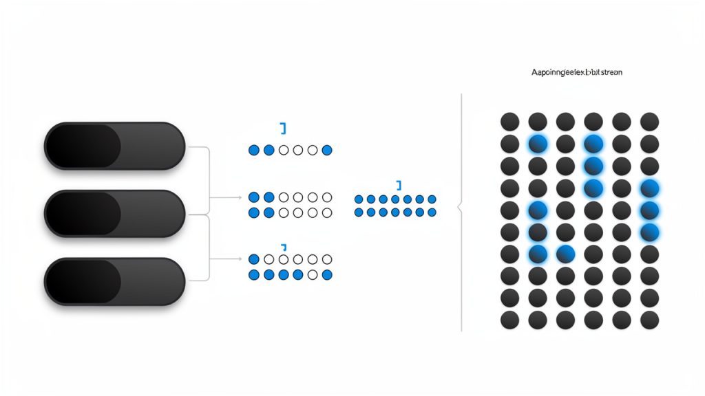 How to Convert Hex to Base64 (and Why It Matters) 22 Flow diagram that visualizes the full conversion pipeline: input hex string split into byte pairs (e.g., 4d 61 6e) → each byte shown as 8-bit binary → bits concatenated into a single stream → grouped into 6-bit chunks → each 6-bit group mapped to a Base64 index/character (showing 010011 → 19 → 'T', etc.).