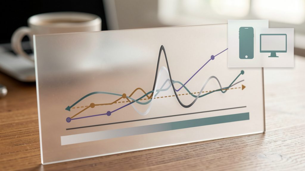 How to Diagnose and Fix a Whirlpool-Like Visibility Spike 30 A multi-line time-series chart with baseline bands showing normal variance and a sudden spike followed by oscillation. Include separate lines/overlays for Impressions, Clicks, CTR, Average Position, and a composite Visibility Index. Add small inset panels or color-coded overlays for segmentation (mobile vs desktop, folder-level) and markers for comparison windows (7-day, 28-day, year-over-year).