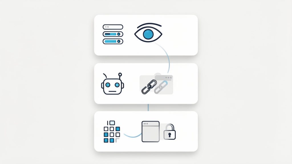 A multi-layer diagnostic dashboard that illustrates Technical SEO diagnostics