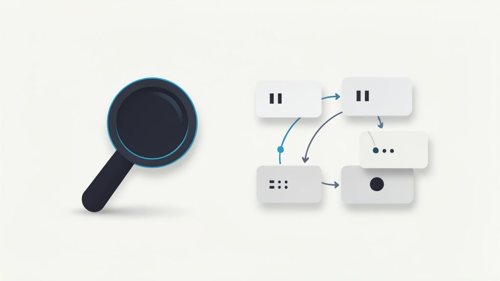 A playful 'matchmaker' illustration showing Google as a matchmaker matching different search queries (e.g., 'best invoicing software for freelancers', 'how to send an invoice', 'brand name') to the correct page types (comparison, how-to, homepage/brand page).